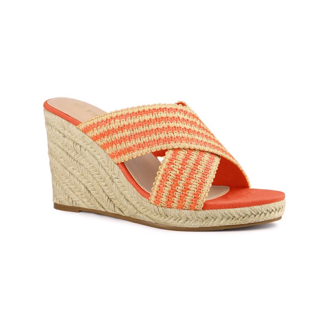 BLISSFUL STEP Sandales Compensées à Plateforme à Brides Croisées pour Femmes Orange (Taille 6)