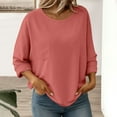 thumbnail image 2 of AINIYS Women's Crew Neck Dolman Sleeve Pocketed Blouse Casual Basic Layering Daily Wear Tops Watermelon Red S, 2 of 6