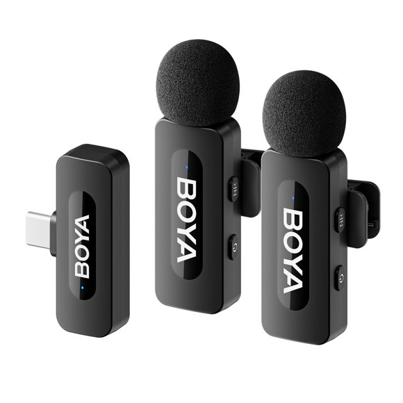 Boya BY-V20 New USB C Wireless Lavalier Microphone for Android PC, 100m Range, Mini Dual Lapel Microphone for Video Recording, Vlog, YouTub