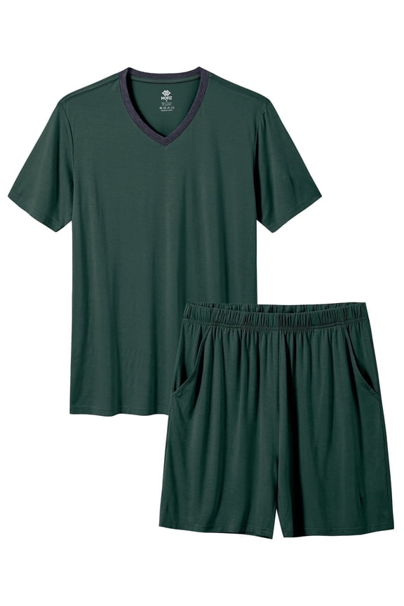 Pjs Men's Solid Bamboo Pajamas Set Short Sleeve V-Neck Top and Shorts with Pockets Loungewear 2-Piece for Men