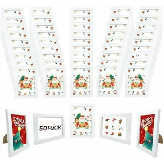 Set of 50 Picture Frame Bulk Photo Frames Wall Mounting Simple Photo Frames Multi Picture Frames for Wall or Tabletop, Fits 4"x6" White