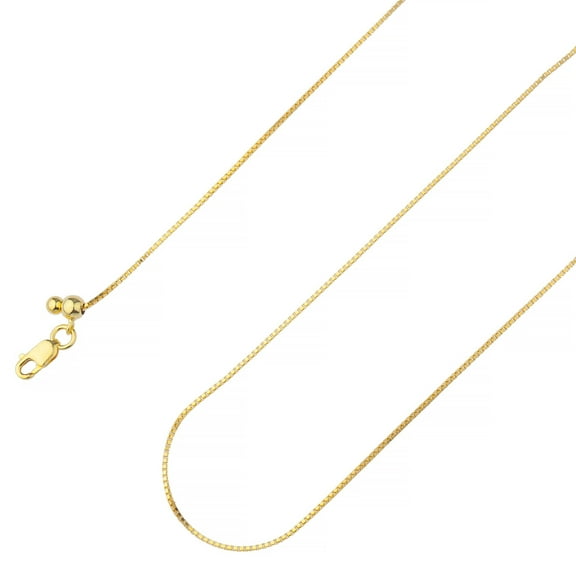 925 Sterling Silver, Adjustable Square Box Gold Plated Chain 1mm Necklace - Hypoallergenic and Tarnish Resistant - By Oliver & Navy