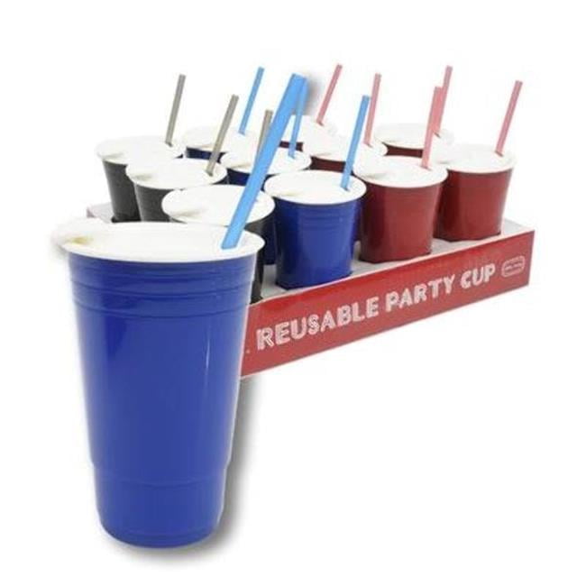 DDI 2327796 16 oz Reusable Party Cup with Lid & Straw, Assorted Color