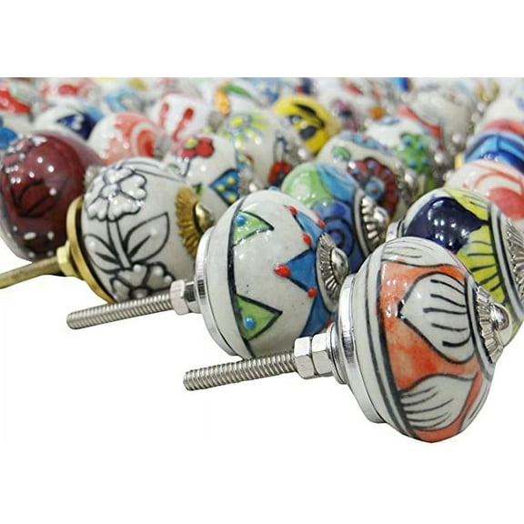 Rastogi Handicrafts Drawer Knob  Doorknob Cupboard Pull Mix Knobs Assorted Multi Color Home Décor Ceramic 1 inch(10)