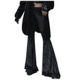 thumbnail image 1 of Pantalones vaqueros acampanados Prolriy para mujer, pantalones largos de moda para mujer, pantalones de encaje gótico, pantalones anchos con paneles, pantalones para mujer, negro L, 1 of 8