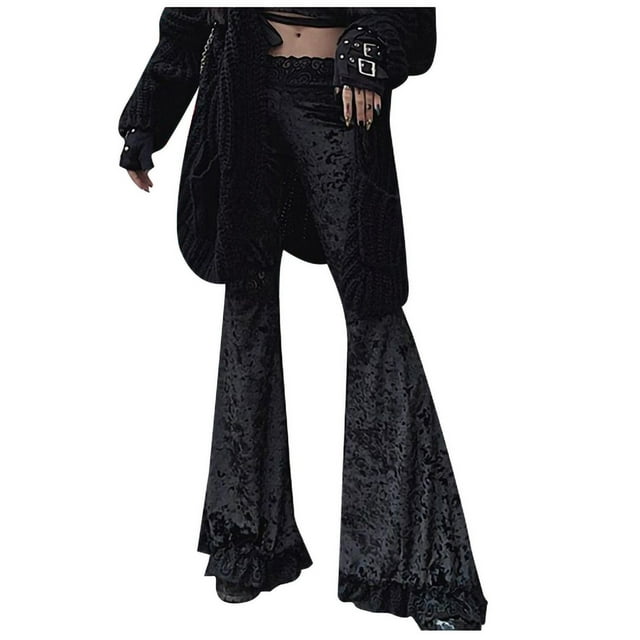 Pantalones vaqueros acampanados Prolriy para mujer, pantalones largos de moda para mujer, pantalones de encaje gótico, pantalones anchos con paneles, pantalones para mujer, negro L