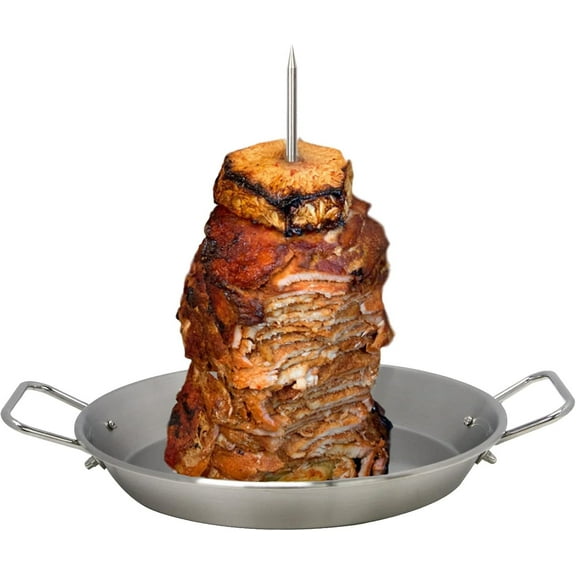 BBQ Vertical Skewer Pan Gyro Spit Shawarma Skewer Stand for oven, Al Pastor Skewer for Grill, El Pastor Hack for Tacos Al Pastor Chicken, Brazilian, Stainless Steel, with 8",10" stick