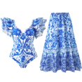thumbnail image 2 of SDNall Bikini Ajusté Rétro à Imprimé Floral pour Femmes, Maillot de Bain une Pièce Aguichant pour Femmes avec Robe, 2 of 9