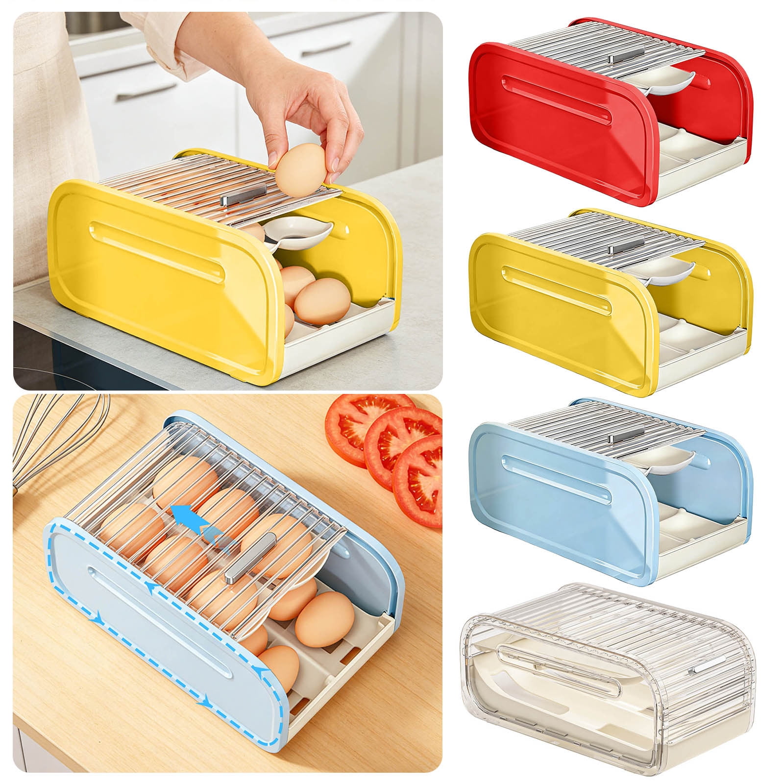 Refrigerator Egg Storage Rack Organizer - Automatic Rolling Rotating Egg Holder, Space Saving Expandable Kitchen Fridge Shelf for Eggs & Food Containers