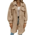 thumbnail image 2 of gbyLJF Womens Fuzzy Cardigan Solid Color Single-breasted Lapel Jackets Mid-length Open Front Double-sided Fleece Coat Outwear, 2 of 9