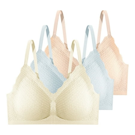 

BeeYaSo Womens Extra-expansion Seamless Soft Support Small Chest Gathered Cup Three Hook-and-eye Bra 3-Pack XXL