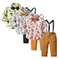 thumbnail image 4 of Esaierr Kids Baby Toddler Boys Gentleman 3PCS Outfit Cartoon Dinosaur Printing Long Sleeve Shirt+suspender Pants + Bowknot Spring Summer Clothes Set for 6 Months-10 Years Old, 4 of 9