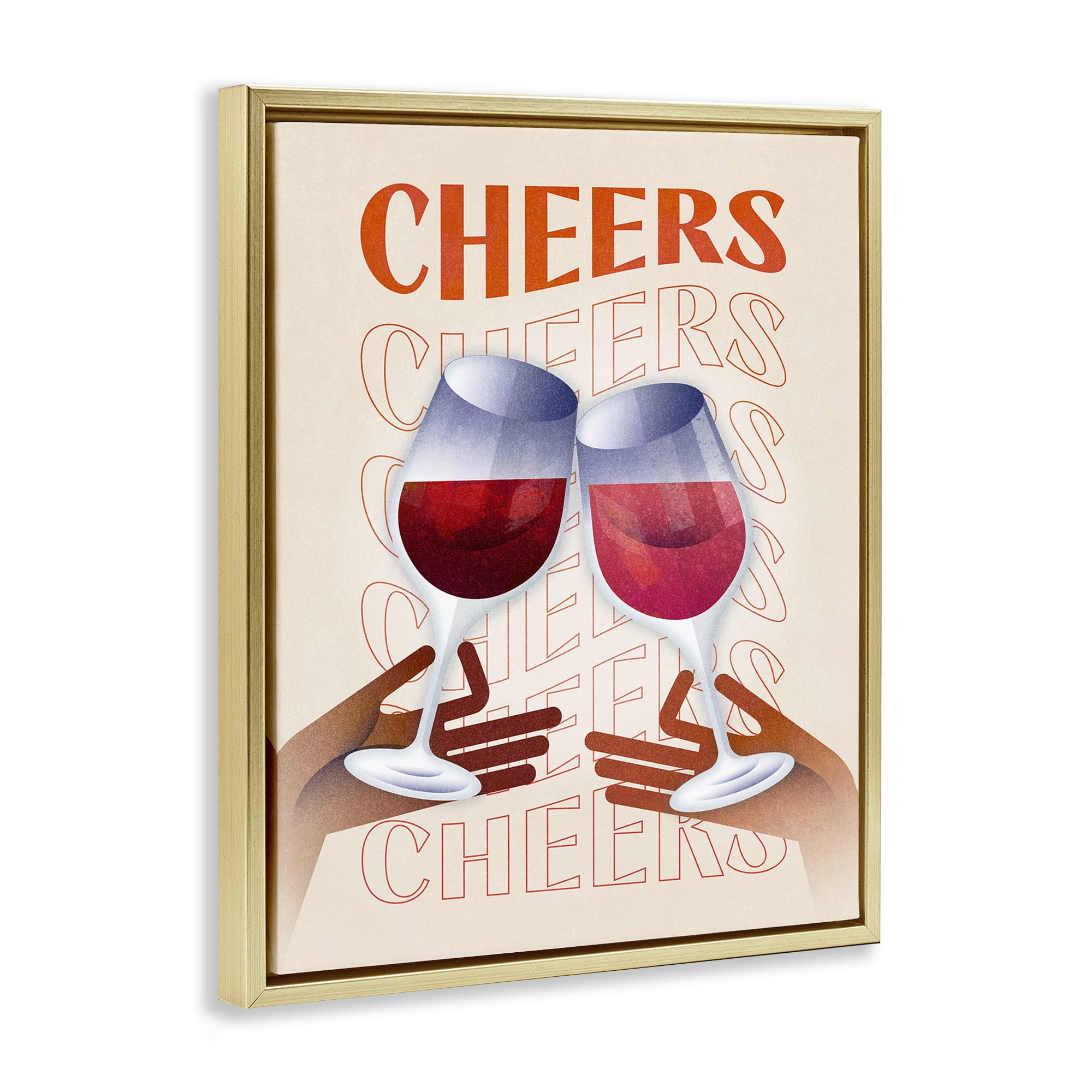 Stupell Industries Cheers Wine Glasses Food & Beverage Painting Gold Floater Framed Canvas Art Print Wall Art, 25 x 31