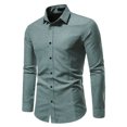 Mens Shirts Button Up Fashion Casual Slim Solid Color Vintage Long