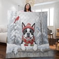 thumbnail image 2 of Playful Boston Terrier Welcomes Winter Snowy Day with Cardinal Bird Quilt Blanket Gentleman Dog Lover Gifts Cozy Comforter Throw Blanket - 12017, 2 of 5