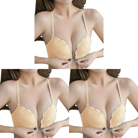 Ring Pack of Bras for Women French Womens Front Close Womens Bras Push UpUnderwire Bra T Back Plus Women S Sports Bras Size Seamless Unlined ceangrtro Beige (3Packs) Beige (3Packs)