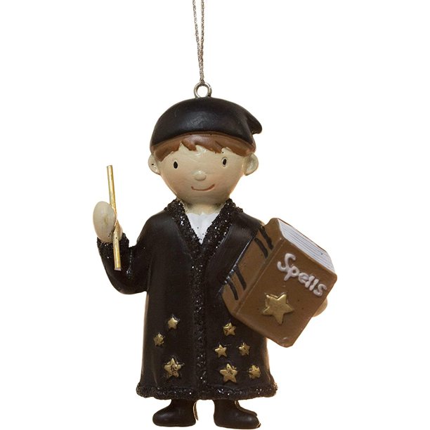 Boy Wizard and Spell Book Resin Stone Christmas Ornament Figurine