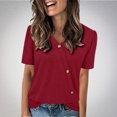 thumbnail image 2 of Tops de Color Sólido para las Mujeres, Botón de Cuello en V de Manga Corta, Top de Moda Casual para las Mujeres, 2 of 9