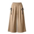 thumbnail image 4 of CQONEPT Wide Leg Pant for Womens Elastic Waist Elastic Waist Crop Pants Casual Flowy Loose Fit Trousers with Pocket Khaki S, 4 of 6