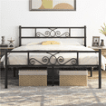 thumbnail image 2 of Renwick Graceful Scroll Metal Platform Bed with Headboard and Footboard for Adult, Black, Queen, 2 of 8