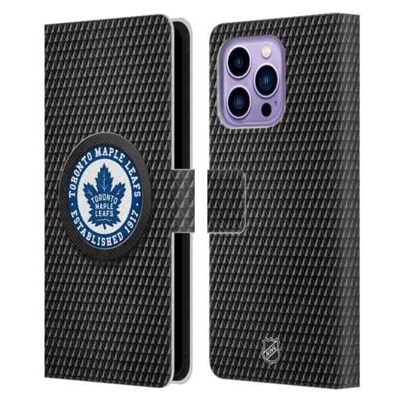 Head Case Designs Officially Licensed NHL Toronto Maple Leafs Puck Texture Leather Book Wallet Case Cover Compatible with Apple iPhone 14 Pro Max