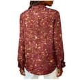 thumbnail image 5 of Sexlip Women Button Down V Neck Tops Dressy Casual Long Sleeve Lapel Collar Work Business Blouse Fashion Printed Vacation Shirt Red S, 5 of 6