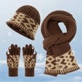 thumbnail image 2 of Winter Warm Knitted Sets Beanie Pompom Hat Scarves Winter Touchscreen Gloves Scarf Set for Men Women #03 Khaki, 2 of 10