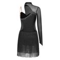 thumbnail image 5 of iiniim Latin Dance Dress Women Rumba Chacha Tango Single Sleeves Performance Clothing Latin Skirt Black M, 5 of 6
