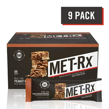 MET-Rx Big 100 Colossal Protein Bars, Great as Healthy Meal Replacement, Snack, and Help Support Energy, Peanut Butter Pretzel, 100 g, 9 (Best Healthy Protein Snacks)