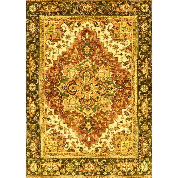 Ahgly Company Machine Washable Indoor Rectangle Persian Yellow Traditional Area Rugs, 5' x 7'