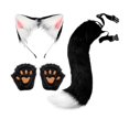 thumbnail image 4 of Conjunto de orejas y cola de animal, diadema con orejas para pelo para actuaciones en escenario durante las festividades. Blanco y negro, 4 of 8