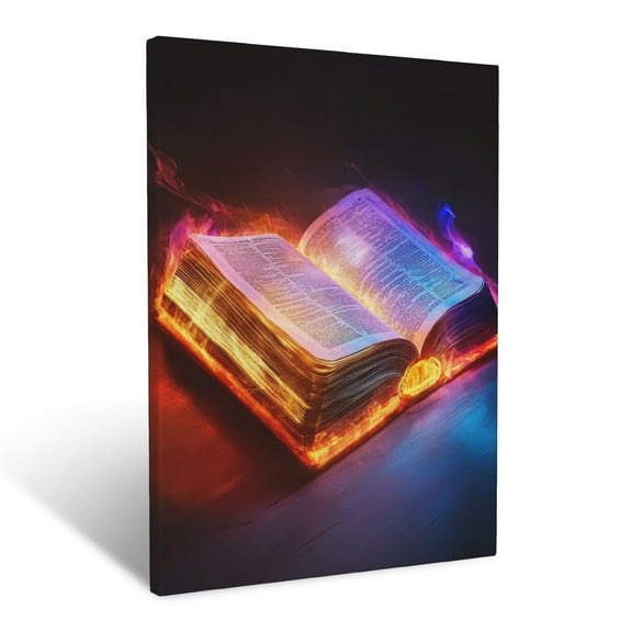 CozyNet A Glowing Holy Bible With Light Shining From Its Open Pages Wall Art Prints With Frame Canvas Perfect for Living Room & Bedroom, Ready to Hang, Wall Decor 12"x16"