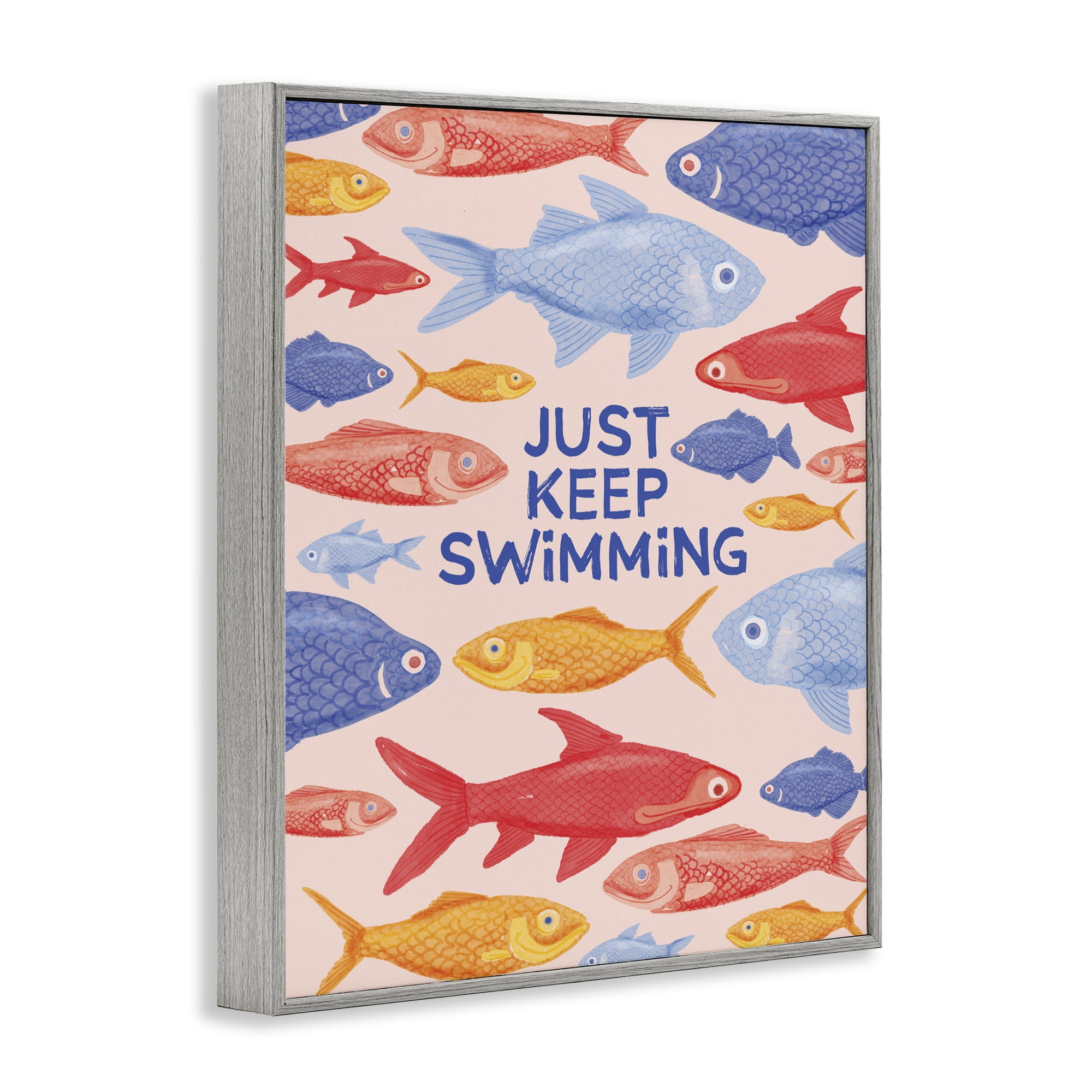 Stupell Industries Just Keep Swimming Fish Gray Framed Giclee Art, design by The Paper Curator