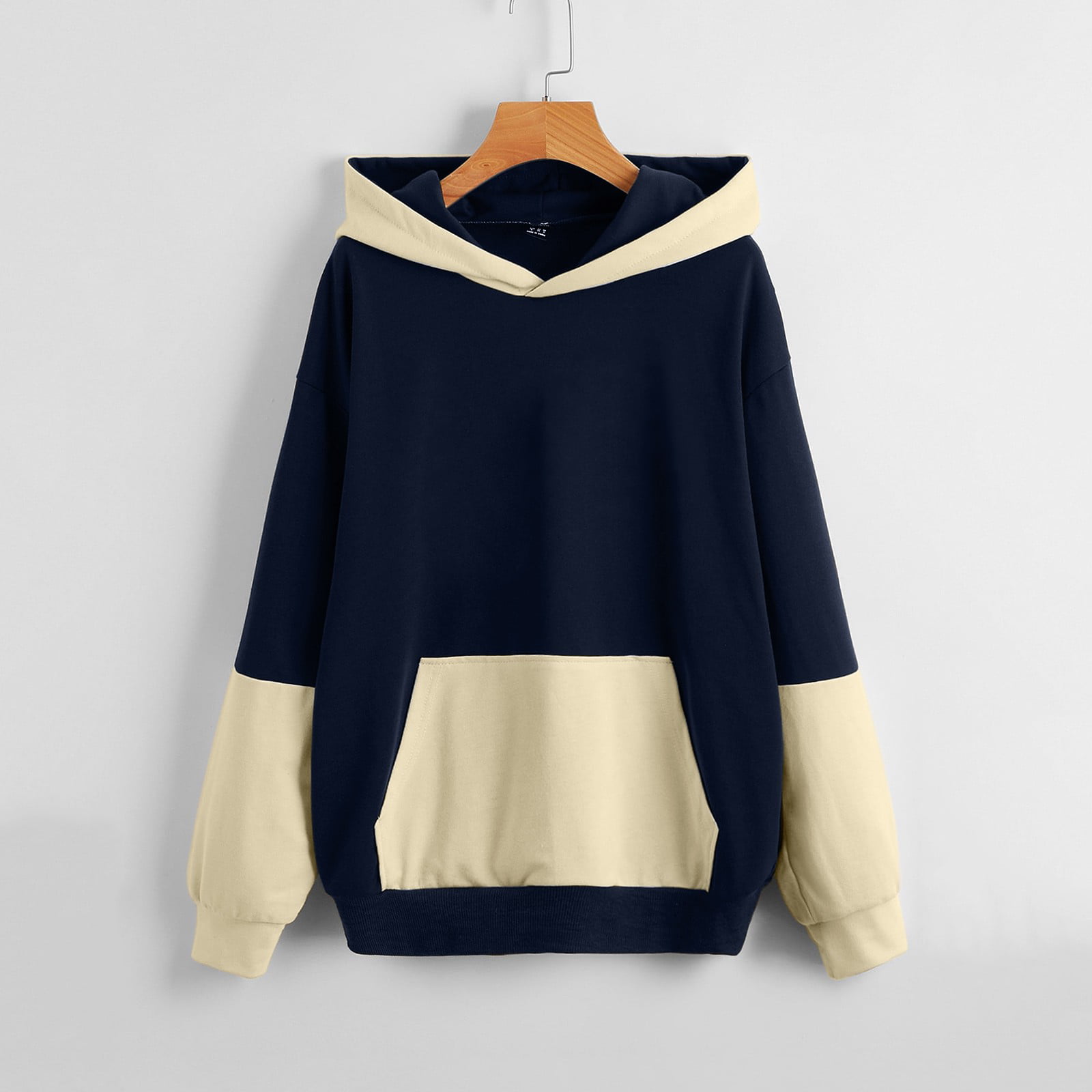 Bomden Womens Fashion Casual Hoodie Sweater Top Long-Sleeved Wool Pullover Colorblock Pullover Sweater Sweatshirt