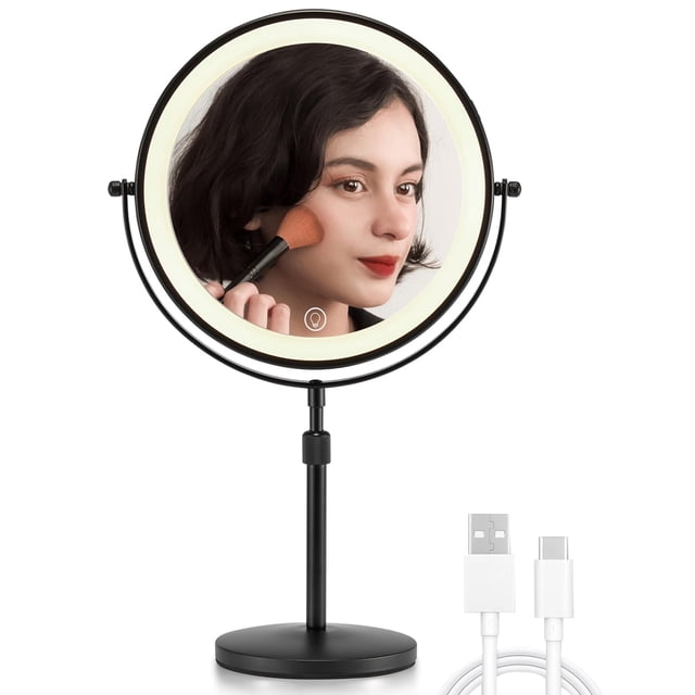 Espejo de maquillaje OMIRO, 8.5 pulgadas, doble cara, 1 x 10 veces iluminado
