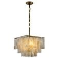 thumbnail image 2 of 3-Light Square Antique Brass Chandelier with Capiz Natural Seashells Shade, 2 of 10