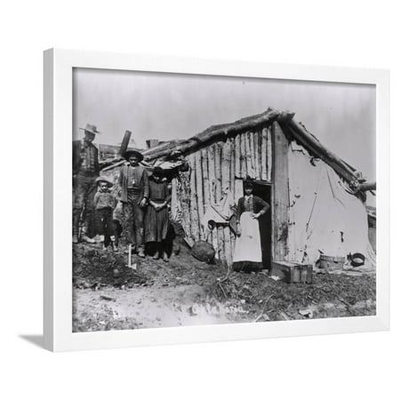 African American Family and Log Cabin Framed Print Wall