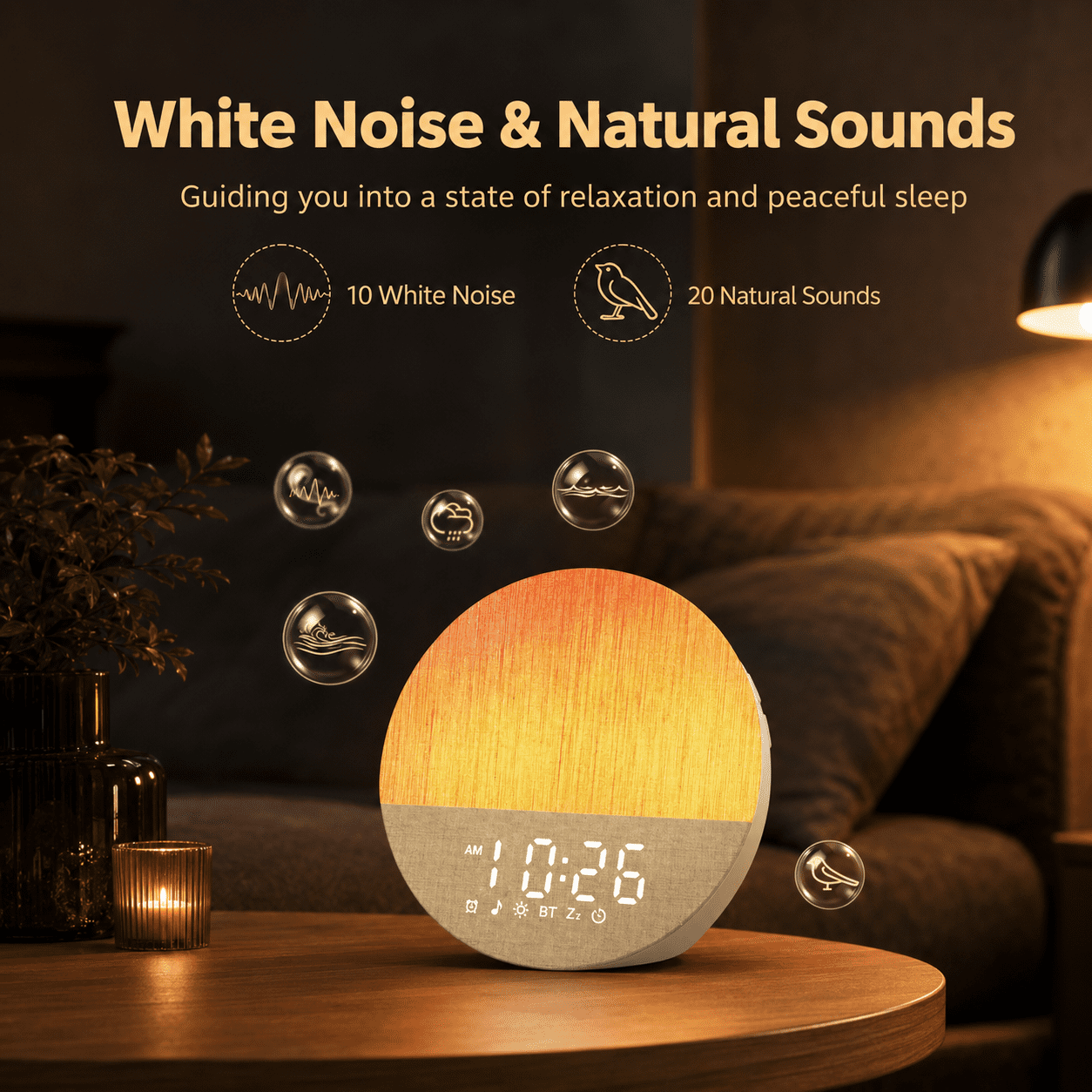 LEIKE Sunrise Alarm Clock White Noise Sound Machine for Bedroom | Natural Wake-Up Light with Soothing Sleep Aids, Bluetooth Speaker, Dimmable Clock, Screen-Free Design for Baby Adults Kids