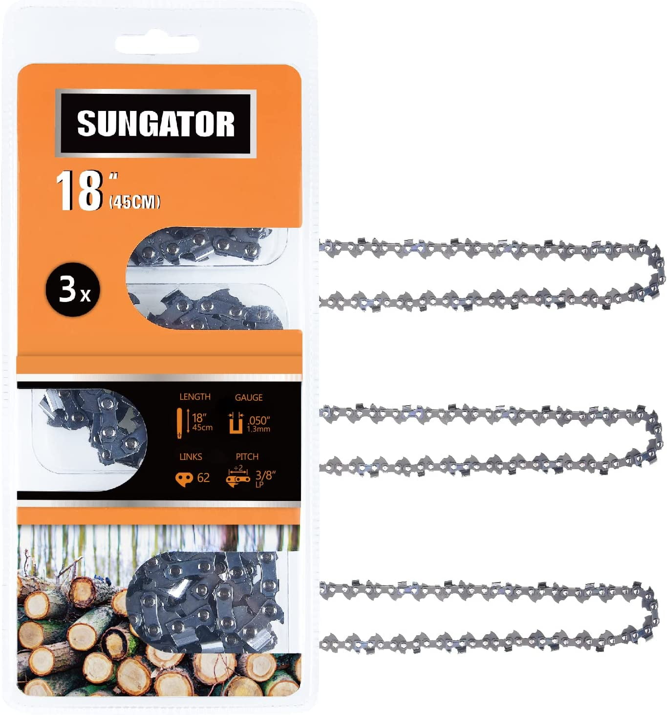 SUNGATOR 3 Pack 18 Inch Chainsaw Chain SG S62 3 8 LP Pitch 050 sungator-3-pack-18-inch-chainsaw-chain-sg-s62-3-8-lp-pitch-050