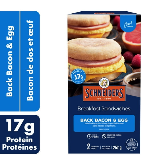 Schneiders Back Bacon & Egg Breakfast Sandwiches, 2 per pack, 252 g