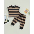 thumbnail image 2 of Wassery Baby Boys Summer 2Pcs Outfit 6 12 18 24 Months Infant Boys Shorts Set Striped Casual Short Sleeve T-Shirt and Elastic Drawstring Sweatpants Set, 2 of 8