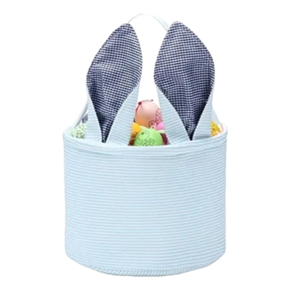 Easter Basket Seersucker Egg Hunt Bunny Baskets for Kids with Cute Rabbit Ears Stripe Storage Gifts Candies Personalized Easter Party Gifts