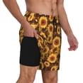 thumbnail image 2 of Sikiie Vintage Brown Plaid Sunflower Print Men's Double Layer Swimming Trunks, Adjustable Waistband and Pockets Sports Swimming Trunks, Beach Swimwear-Small, 2 of 6