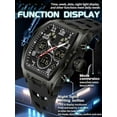 thumbnail image 6 of Watch for Men Fashion Hollow Unique Rectangle Dial Wristwatch Waterproof Sport Digital Analog Dual Time Display Stopwatch Punk Cool Design Silicon Strap Dress Watch, 6 of 6