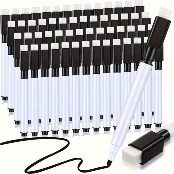 25 Pack Black Dry Erase Markers Fine Point with Eraser Caps for Whiteboard