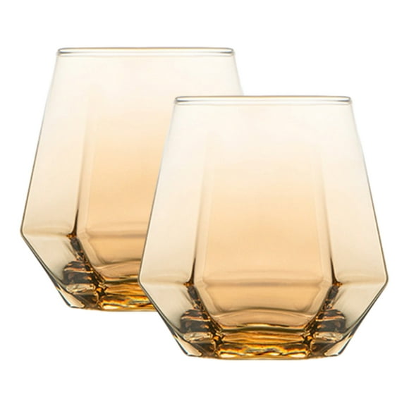 Crystal Whiskey Glasses (Set of 2), 400ml Unique Glass, Vodka Bourbon Cocktail Scotch Bar Glasses Set - brown
