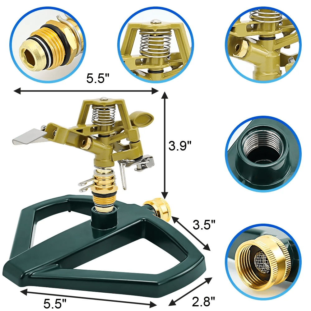 Sprinklers for Yard, Metal Impact Sprinkler with Metal Base, Heavy Duty Adjustable Circular Impulse Lawn Sprinkler for Medium to Large Lawn, Yard and Areas, Water Coverage up to 5,800 Sq. Ft