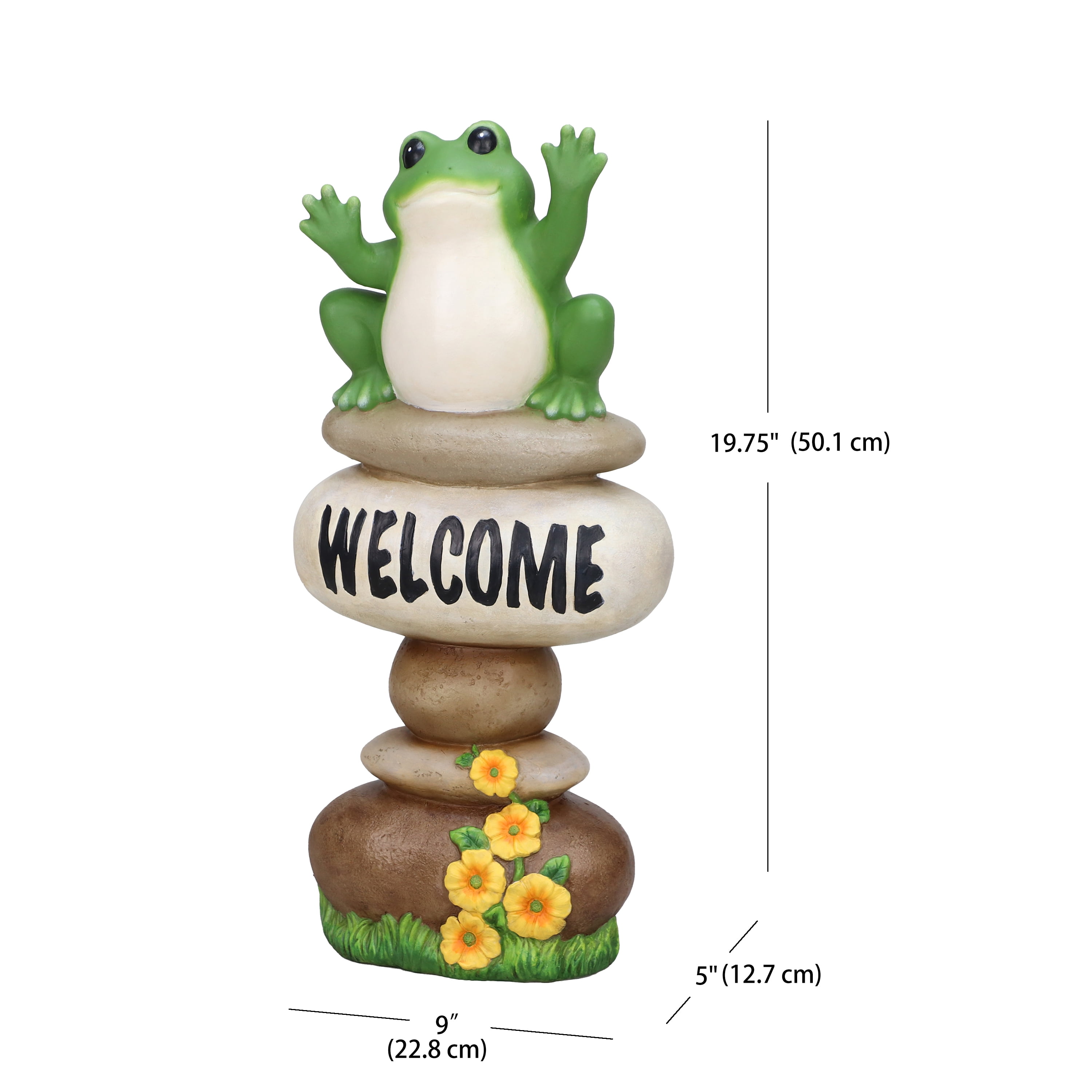 Mainstays 19.75 Inch Outdoor Large Frog on Welcome Stones Statue