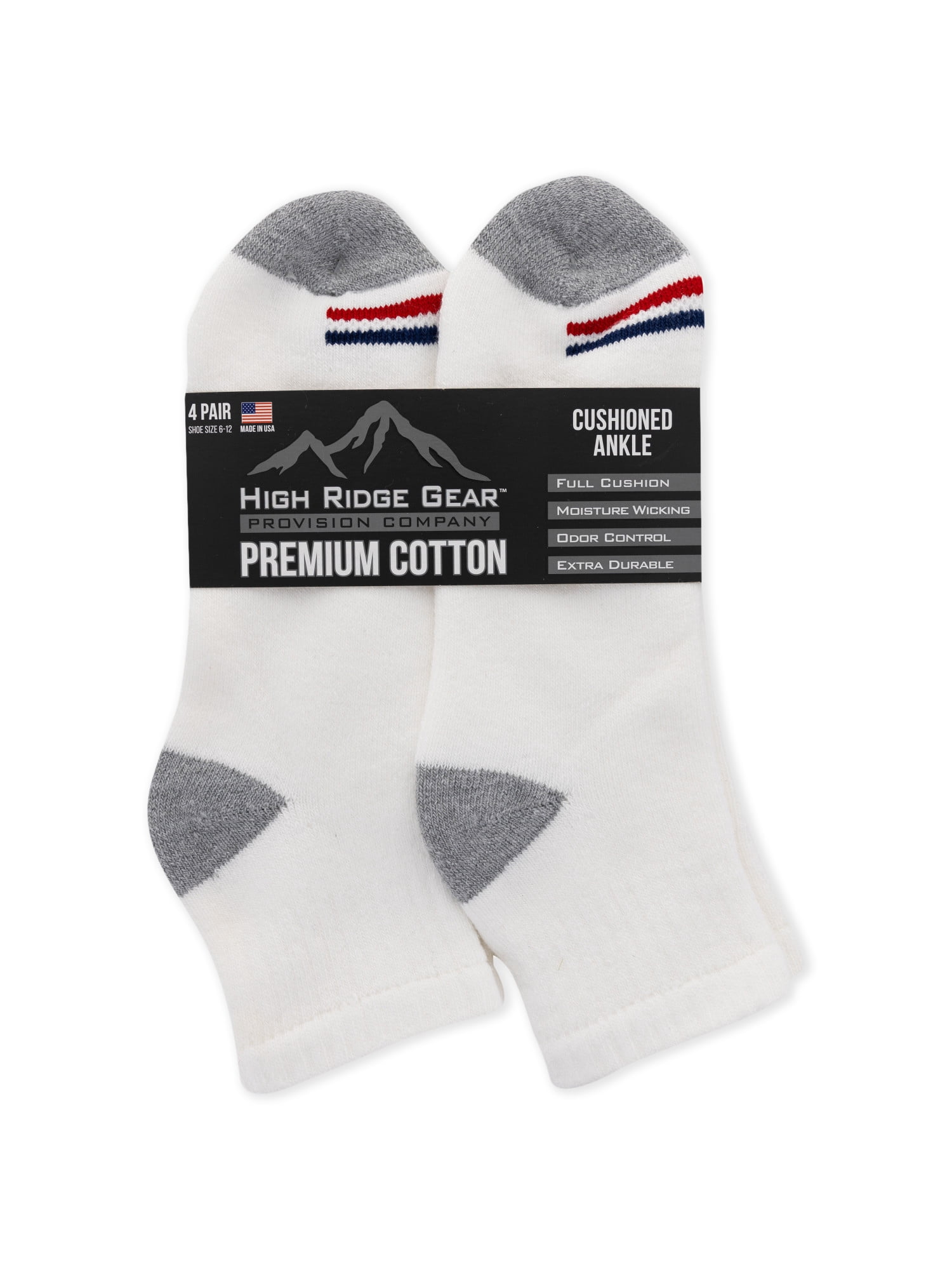 High Ridge Gear Men's Premium Cotton Ankle Socks, 4 Pack