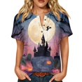 thumbnail image 2 of Halloween Shirts for Women Spider Castle Loose Fit Henley Funny Blouse Pumpkin Graphic Short Sleeve Vintage Fall Tees 3XL, 2 of 7